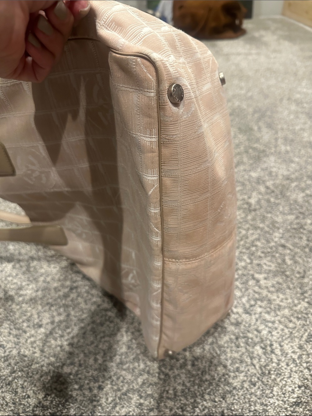 CHANEL Pink Logo Jacquard Tote with Neutral Leather Handles - Picture 2 of 9